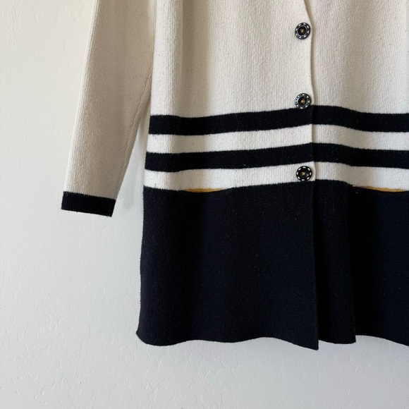 Anthropologie Angel of North Cream Navy Striped Tunic Wool Blend Cardigan Small - Picture 2 of 11